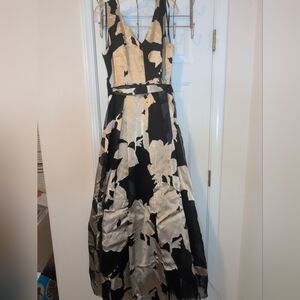 Donna Karan Elegant Black and Cream Floral Dress